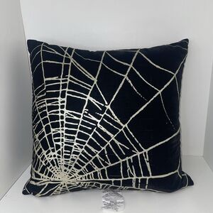Halloween Throw Decorative Pillow 16x16 Black and Silver Metallic Spider Web